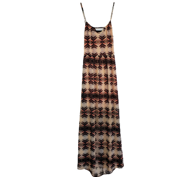 Hem & Thread Peach/Black Spaghetti Strap Sun Dress Large - Picture 1 of 8